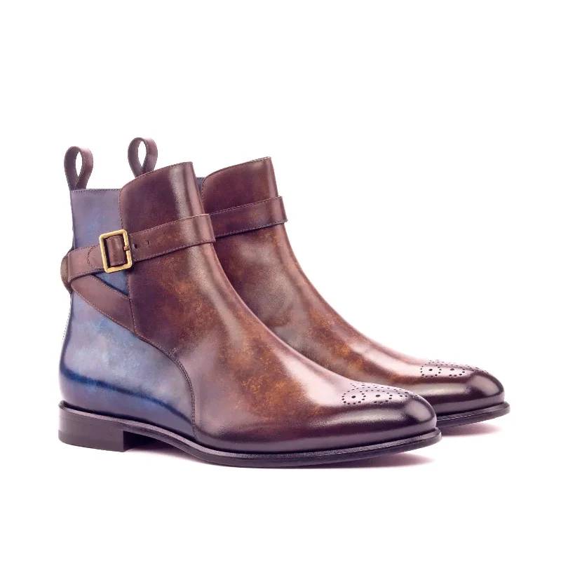 DapperFam Rohan in Brown / Denim Men's Hand-Painted Patina Jodhpur Boot Suede Desert Boot DapperFam Rohan in Brown / Denim Men's Hand-Painted Patina Jodhpur Boot Suede Desert Boot