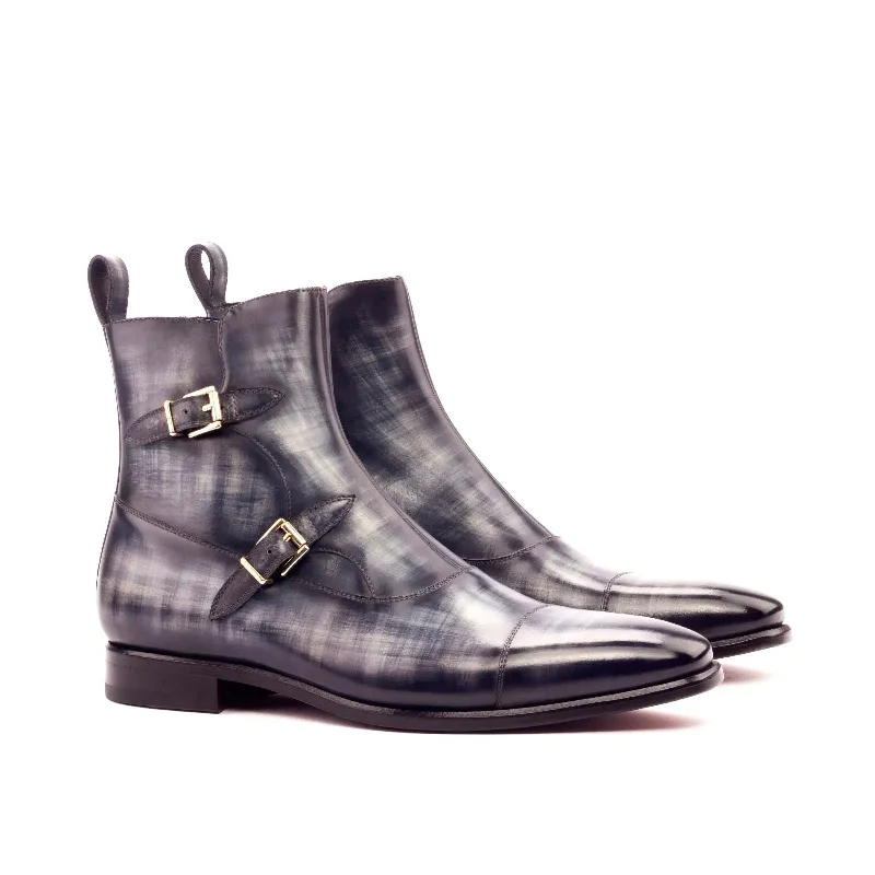 DapperFam Octavian in Grey Men's Hand-Painted Patina Buckle Boot Retro Basketball Sneaker Design  