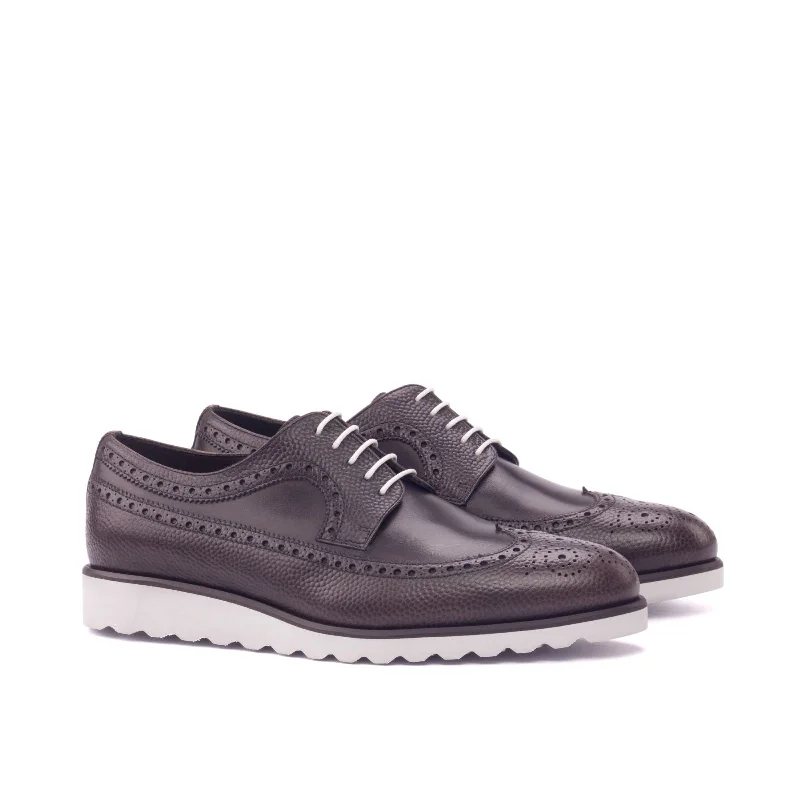 DapperFam Zephyr in Dark Brown Men's Italian Leather & Italian Pebble Grain Leather Longwing Blucher Buckle - DapperFam Zephyr in Dark Brown Men's Italian Leather & Italian Pebble Grain Leather Longwing Blucher Buckle -