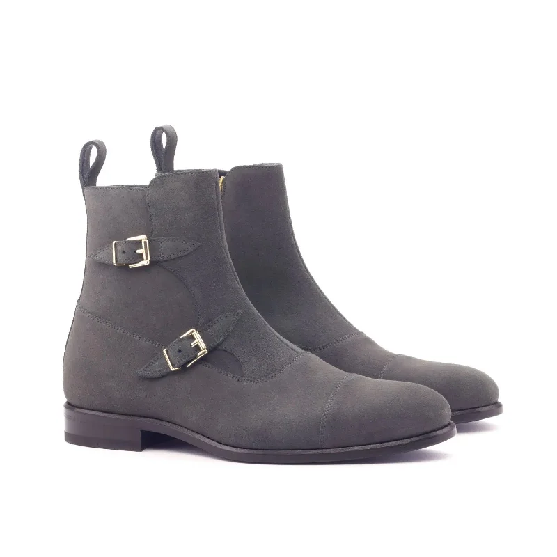 DapperFam Octavian in Grey Men's Lux Suede Buckle Boot Slide Sandal Beach Style  
