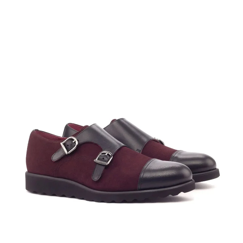 DapperFam Monaco in Burgundy / Black Men's Lux Suede & Italian Leather Double Monk Wingtip Oxford Design DapperFam Monaco in Burgundy / Black Men's Lux Suede & Italian Leather Double Monk Wingtip Oxford Design