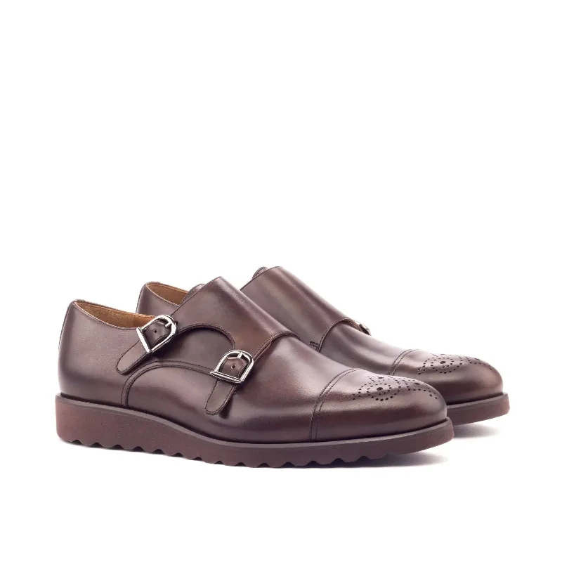 DapperFam Monaco in Dark Brown Men's Italian Leather Double Monk Open - Lacing Derby Look DapperFam Monaco in Dark Brown Men's Italian Leather Double Monk Open - Lacing Derby Look