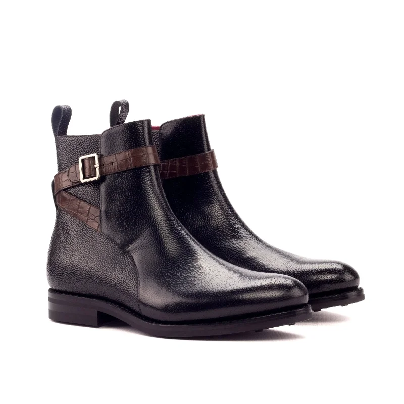 DapperFam Rohan in Black / Dark Brown Men's Italian Embossed & Pebble Grain Leather Jodhpur Boot Combat - Inspired Military Boot Look DapperFam Rohan in Black / Dark Brown Men's Italian Embossed & Pebble Grain Leather Jodhpur Boot Combat - Inspired Military Boot Look