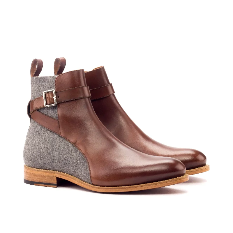DapperFam Rohan in Med Brown / Light Grey Men's Flannel & Italian Leather Jodhpur Boot Chunky Platform Sneaker Style DapperFam Rohan in Med Brown / Light Grey Men's Flannel & Italian Leather Jodhpur Boot Chunky Platform Sneaker Style