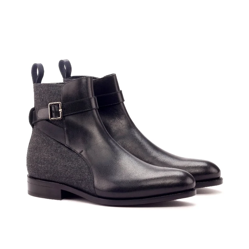 DapperFam Rohan in Black / Dark Grey Men's Flannel & Italian Leather Jodhpur Boot Checkered Shoe Pattern Look DapperFam Rohan in Black / Dark Grey Men's Flannel & Italian Leather Jodhpur Boot Checkered Shoe Pattern Look