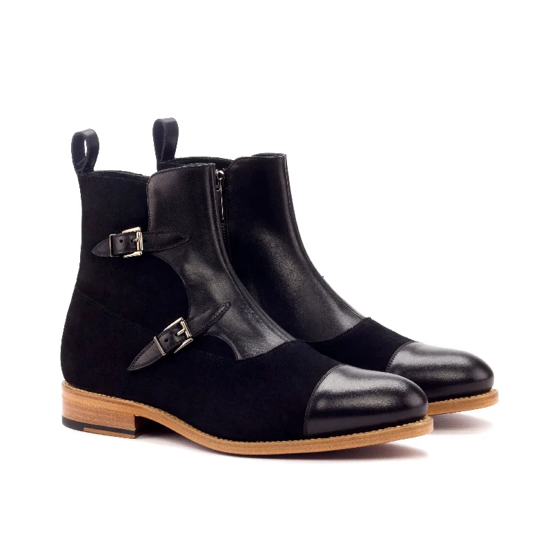 DapperFam Octavian in Black Men's Lux Suede & Italian Leather Buckle Boot Two - Tone Shoe Design DapperFam Octavian in Black Men's Lux Suede & Italian Leather Buckle Boot Two - Tone Shoe Design
