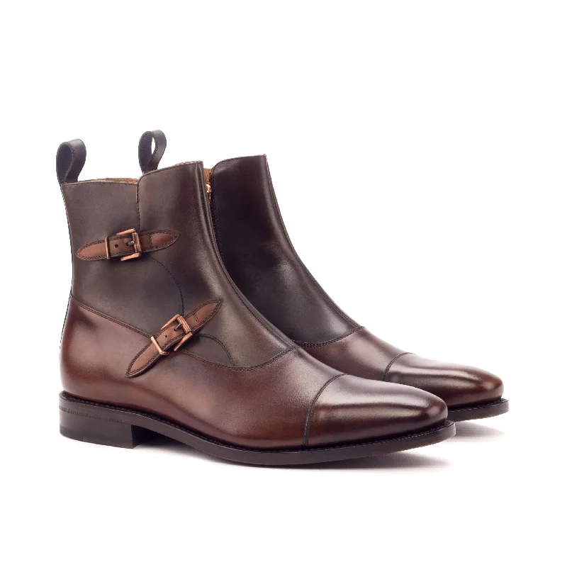 DapperFam Octavian in Med Brown / Dark Brown Men's Italian Leather Buckle Boot Edwardian Shoe Look DapperFam Octavian in Med Brown / Dark Brown Men's Italian Leather Buckle Boot Edwardian Shoe Look