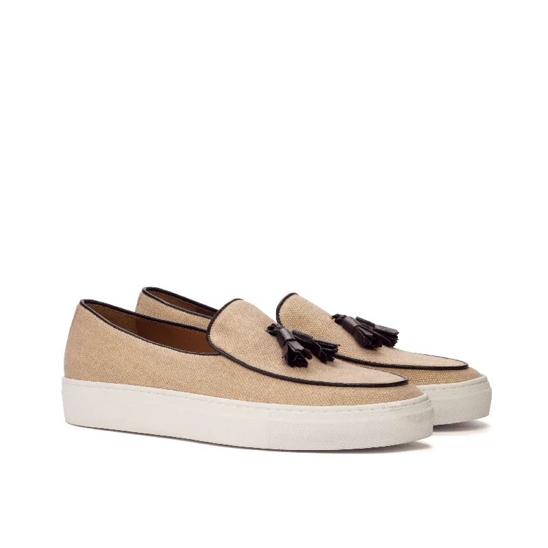 DapperFam King in Tan Men's Linen Belgian Sneaker Athleisure Derby Style  