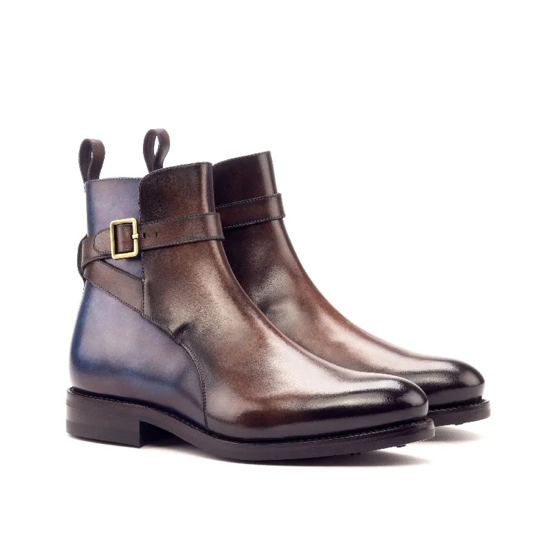 DapperFam Rohan in Brown / Denim Men's Hand-Painted Patina Jodhpur Boot Wingtip Oxford Design DapperFam Rohan in Brown / Denim Men's Hand-Painted Patina Jodhpur Boot Wingtip Oxford Design