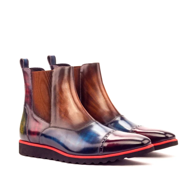 DapperFam Vesuvio in Denim / Burgundy / Khaki / Brown Men's Hand-Painted Patina Chelsea Multi Boot Suede Desert Boot DapperFam Vesuvio in Denim / Burgundy / Khaki / Brown Men's Hand-Painted Patina Chelsea Multi Boot Suede Desert Boot
