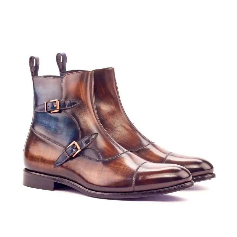 DapperFam Octavian in Brown / Denim Men's Hand-Painted Patina Buckle Boot Lightweight Tennis Sneaker Look DapperFam Octavian in Brown / Denim Men's Hand-Painted Patina Buckle Boot Lightweight Tennis Sneaker Look