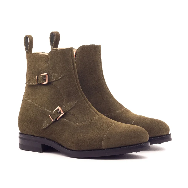 DapperFam Octavian in Khaki Men's Lux Suede Buckle Boot Retro Plimsoll Style  