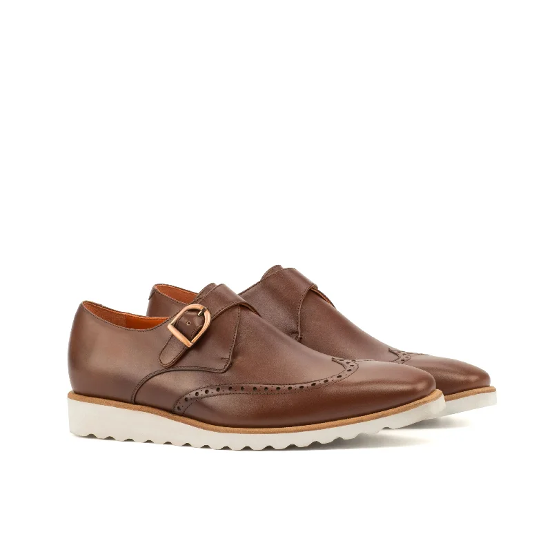 DapperFam Brenno in Med Brown Men's Italian Leather Single Monk Zip - Up Boot Style  