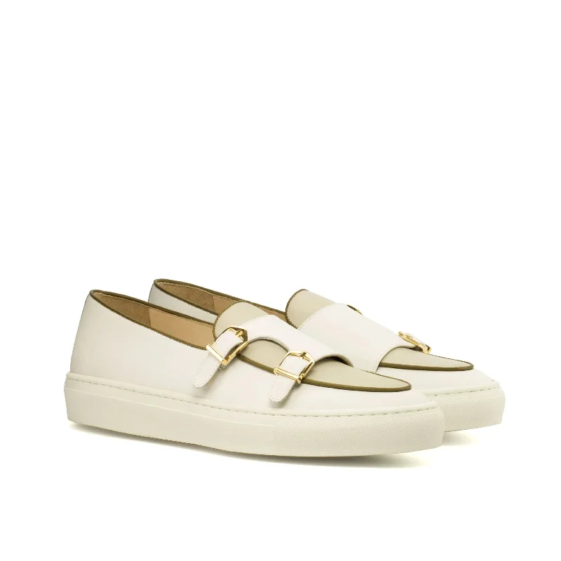 DapperFam Riviera in White / Nude Men's Italian Leather Monk Sneaker Metallic Trim Shoe Design DapperFam Riviera in White / Nude Men's Italian Leather Monk Sneaker Metallic Trim Shoe Design