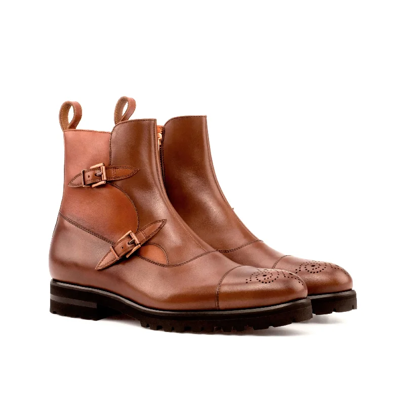 DapperFam Octavian in Cognac / Med Brown Men's Italian Leather Buckle Boot Hemp - Material Shoe Style DapperFam Octavian in Cognac / Med Brown Men's Italian Leather Buckle Boot Hemp - Material Shoe Style
