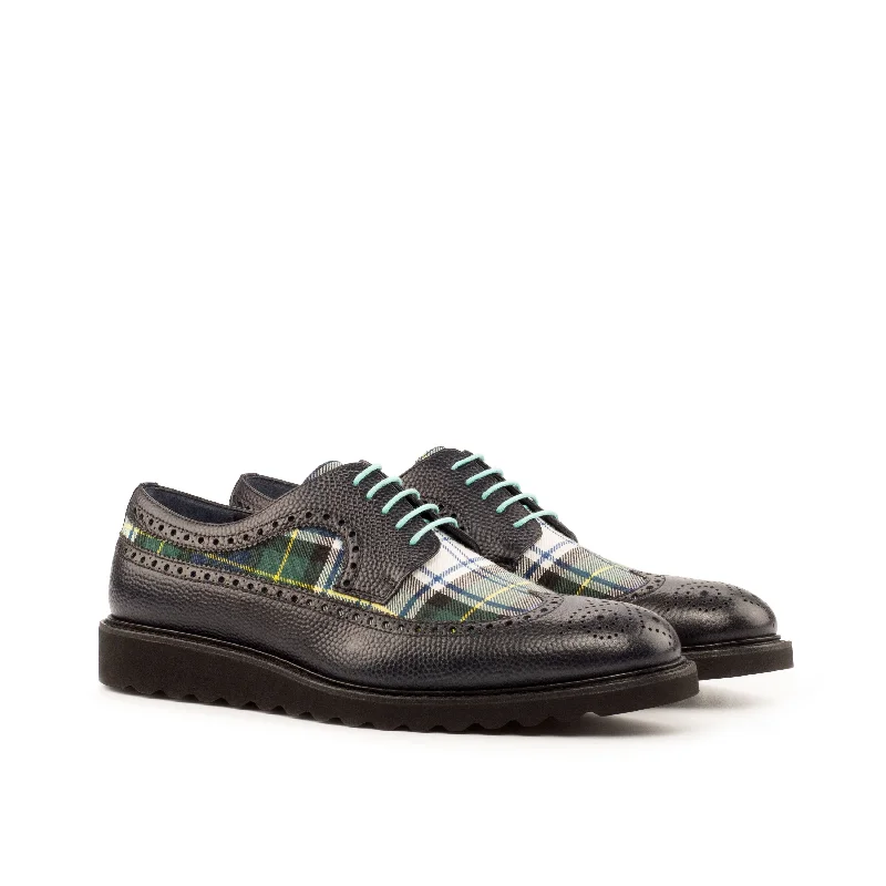 DapperFam Zephyr in Tartan / Cobalt Blue / Black Men's Sartorial & Italian Patent Leather Longwing Blucher Vintage Oxford Appeal DapperFam Zephyr in Tartan / Cobalt Blue / Black Men's Sartorial & Italian Patent Leather Longwing Blucher Vintage Oxford Appeal