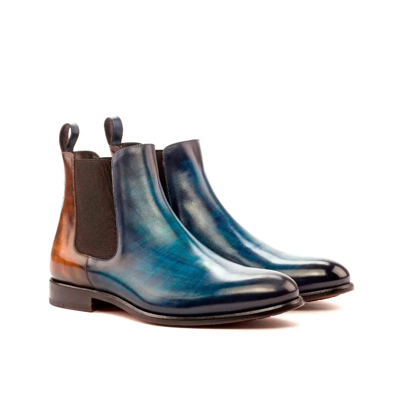 DapperFam Monza in Denim / Brown Men's Hand-Painted Patina Chelsea Boot Blue Coast Loafer Aesthetic DapperFam Monza in Denim / Brown Men's Hand-Painted Patina Chelsea Boot Blue Coast Loafer Aesthetic