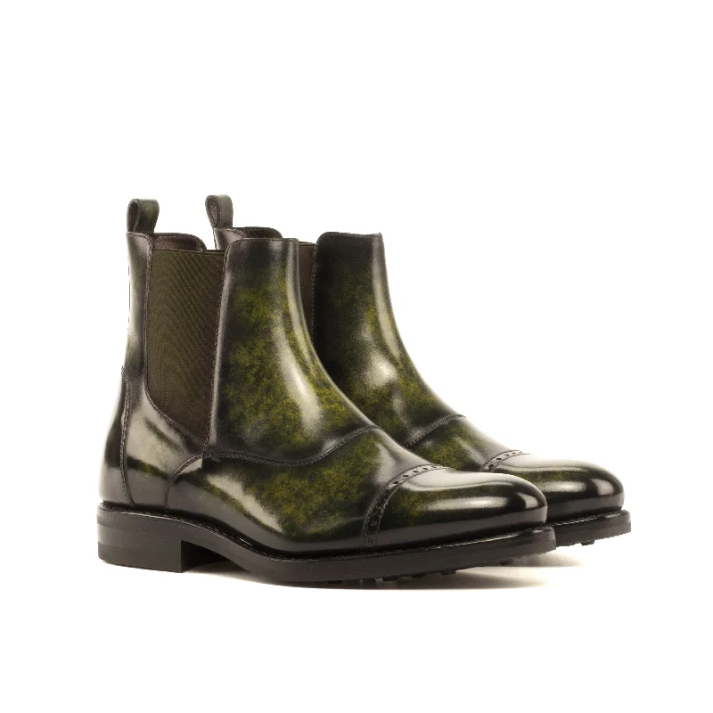 DapperFam Vesuvio in Khaki Men's Hand-Painted Patina Chelsea Multi Boot Comfortable Derby Style DapperFam Vesuvio in Khaki Men's Hand-Painted Patina Chelsea Multi Boot Comfortable Derby Style
