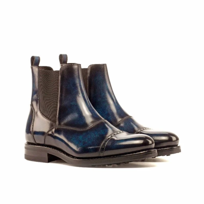 DapperFam Vesuvio in Denim Men's Hand-Painted Patina Chelsea Multi Boot Elastic - Sided Chelsea Look  