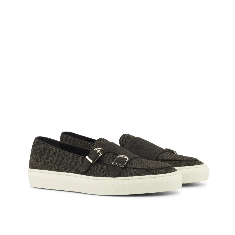 DapperFam Riviera in Herringbone / Dark Grey Men's Flannel & Sartorial Monk Sneaker Beaded Moccasin Design DapperFam Riviera in Herringbone / Dark Grey Men's Flannel & Sartorial Monk Sneaker Beaded Moccasin Design