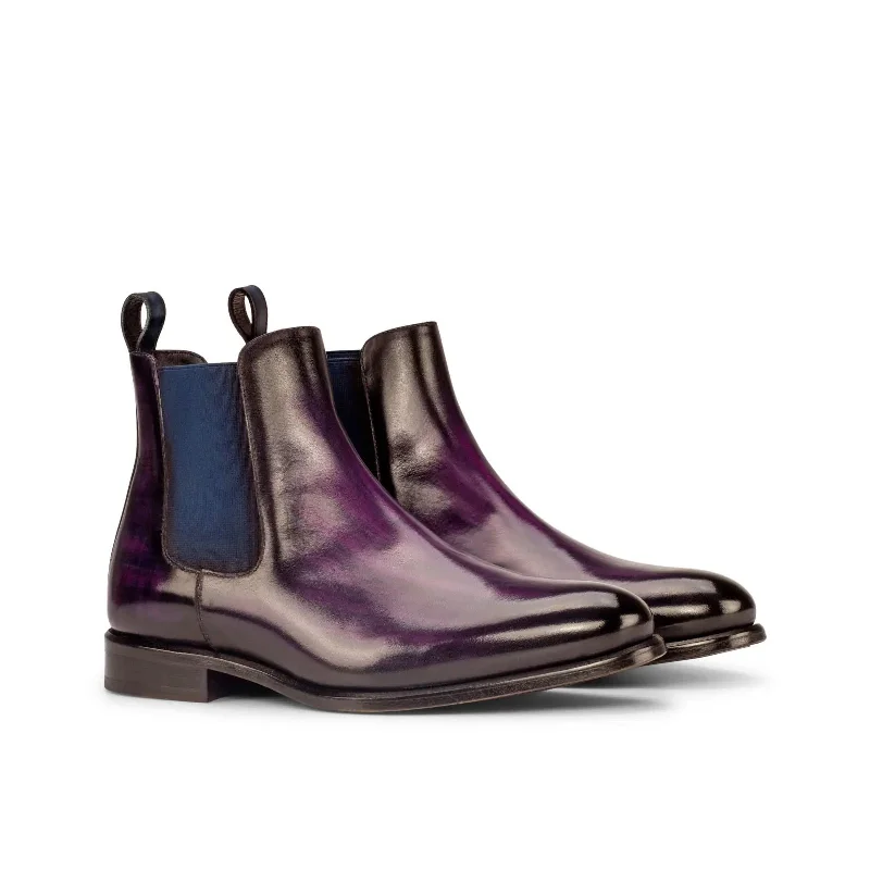 DapperFam Monza in Purple / Denim Men's Hand-Painted Patina Chelsea Boot Moccasin Soft - Sole Style DapperFam Monza in Purple / Denim Men's Hand-Painted Patina Chelsea Boot Moccasin Soft - Sole Style