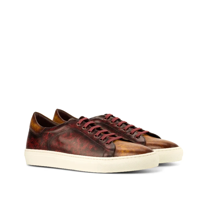 DapperFam Rivale in Burgundy / Cognac Men's Italian Leather Trainer Metallic Trim Shoe Design DapperFam Rivale in Burgundy / Cognac Men's Italian Leather Trainer Metallic Trim Shoe Design