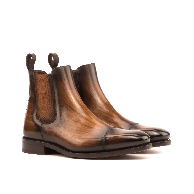 DapperFam Monza in Brown Men's Hand-Painted Patina Chelsea Boot British Gentleman Oxford Style  