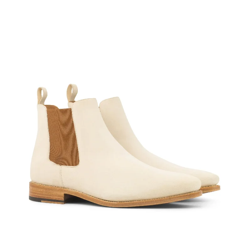DapperFam Monza in Ivory Men's Italian Suede Chelsea Boot Victorian - Era Boot Style  