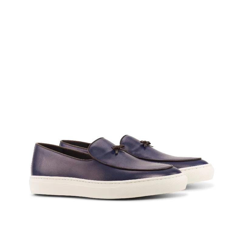 DapperFam King in Navy Men's Italian Leather Belgian Sneaker Zip - Up Boot Style  