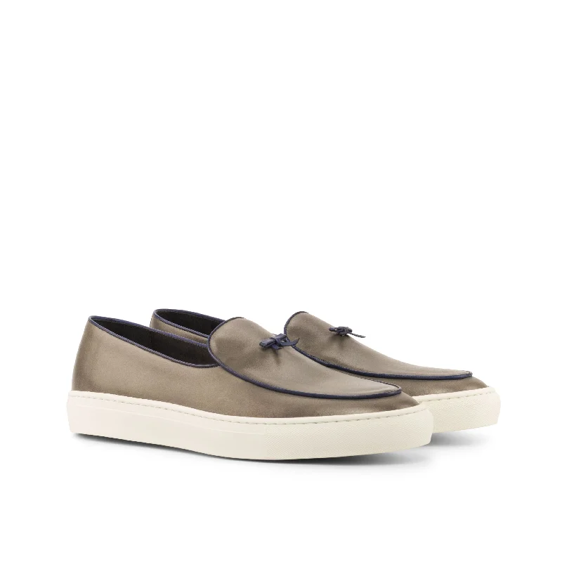 DapperFam King in Grey / Navy Men's Italian Leather Belgian Sneaker Tailored Oxford Style DapperFam King in Grey / Navy Men's Italian Leather Belgian Sneaker Tailored Oxford Style
