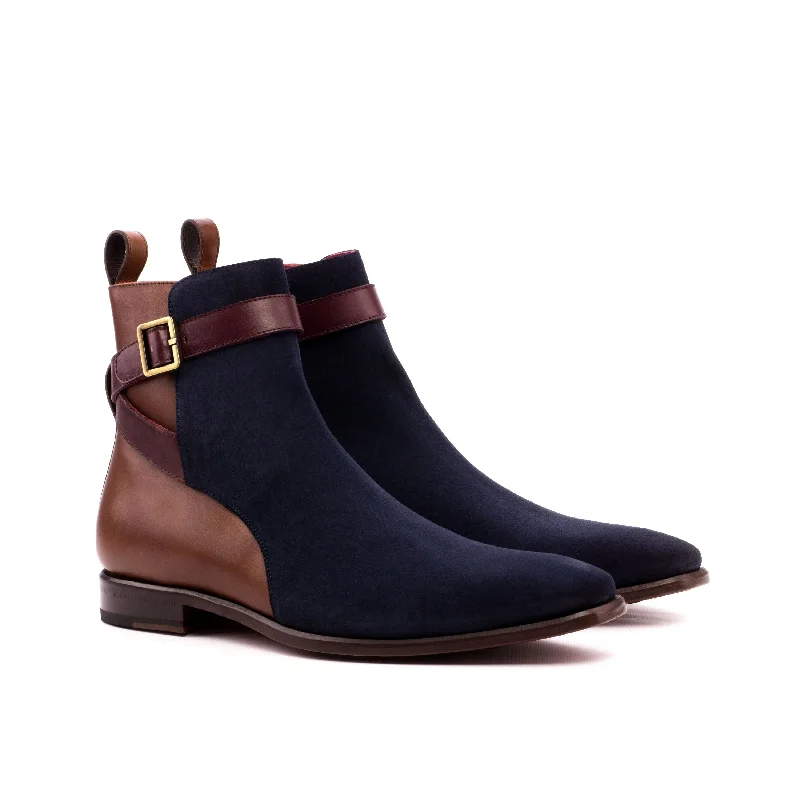 DapperFam Rohan in Navy / Med Brown / Burgundy Men's Italian Leather & Lux Suede Jodhpur Boot Upcycled Shoe Look DapperFam Rohan in Navy / Med Brown / Burgundy Men's Italian Leather & Lux Suede Jodhpur Boot Upcycled Shoe Look