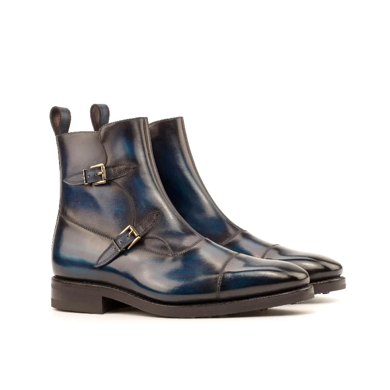 DapperFam Octavian in Navy / Denim Men's Italian Leather & Hand-Painted Patina Buckle Boot Quick - Dry Hiking Shoe Style DapperFam Octavian in Navy / Denim Men's Italian Leather & Hand-Painted Patina Buckle Boot Quick - Dry Hiking Shoe Style