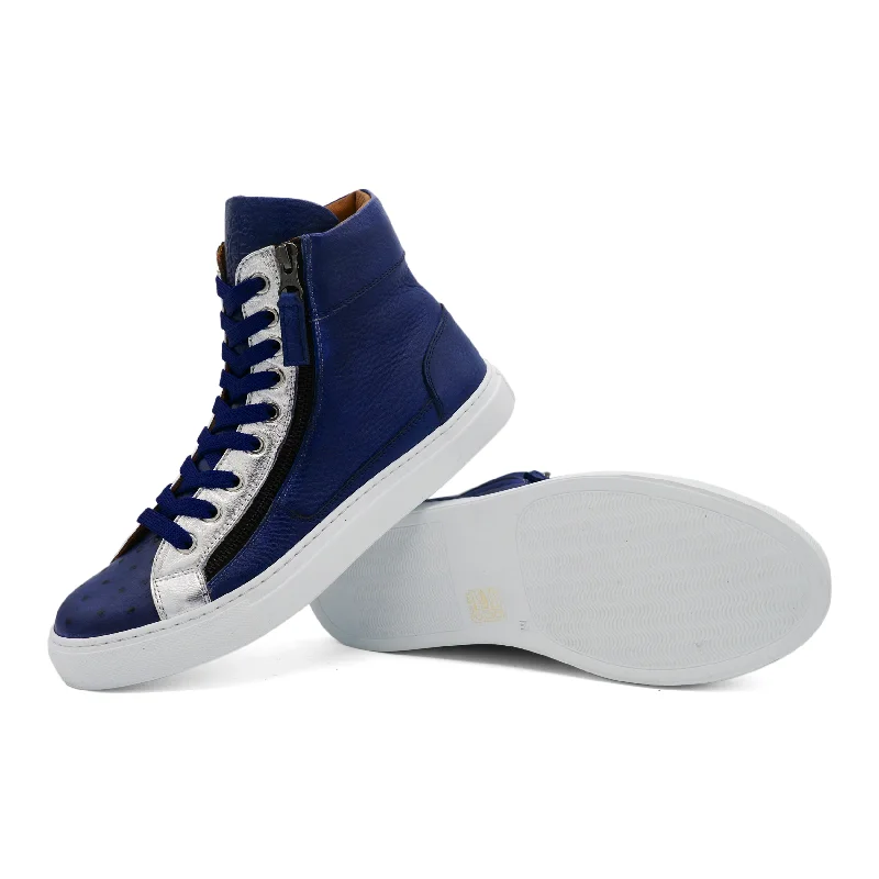 4077 -  Royal Blue Ostrich Print Hemp - Material Shoe Style  
