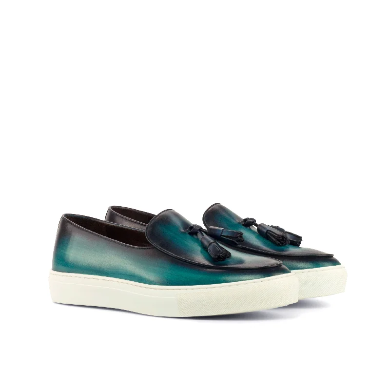 DapperFam King in Turquoise Men's Italian Leather Belgian Sneaker Rubber - Sole Plimsoll Look DapperFam King in Turquoise Men's Italian Leather Belgian Sneaker Rubber - Sole Plimsoll Look