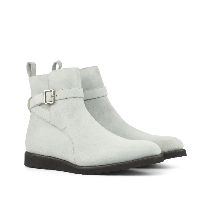 DapperFam Rohan in Light Grey Men's Italian Suede Jodhpur Boot Quilted Shoe Design  