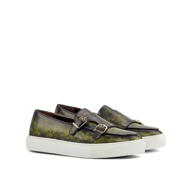 DapperFam Riviera in Khaki Men's Italian Leather Monk Sneaker Art Deco - Inspired Shoe Look DapperFam Riviera in Khaki Men's Italian Leather Monk Sneaker Art Deco - Inspired Shoe Look