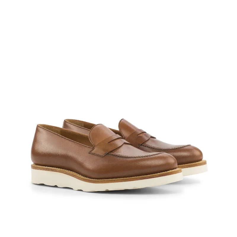 DapperFam Luciano in Med Brown Men's Italian Leather Loafer Retro Plimsoll Style  