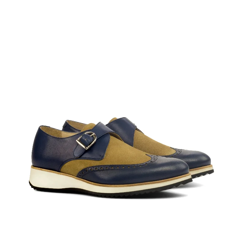 DapperFam Brenno in Camel / Navy Men's Lux Suede & Italian Leather Single Monk Hemp - Material Shoe Style DapperFam Brenno in Camel / Navy Men's Lux Suede & Italian Leather Single Monk Hemp - Material Shoe Style