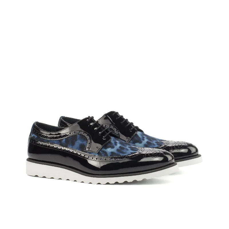 DapperFam Zephyr in Leopard / Black Men's Sartorial & Italian Patent Leather Longwing Blucher Buckle - DapperFam Zephyr in Leopard / Black Men's Sartorial & Italian Patent Leather Longwing Blucher Buckle -