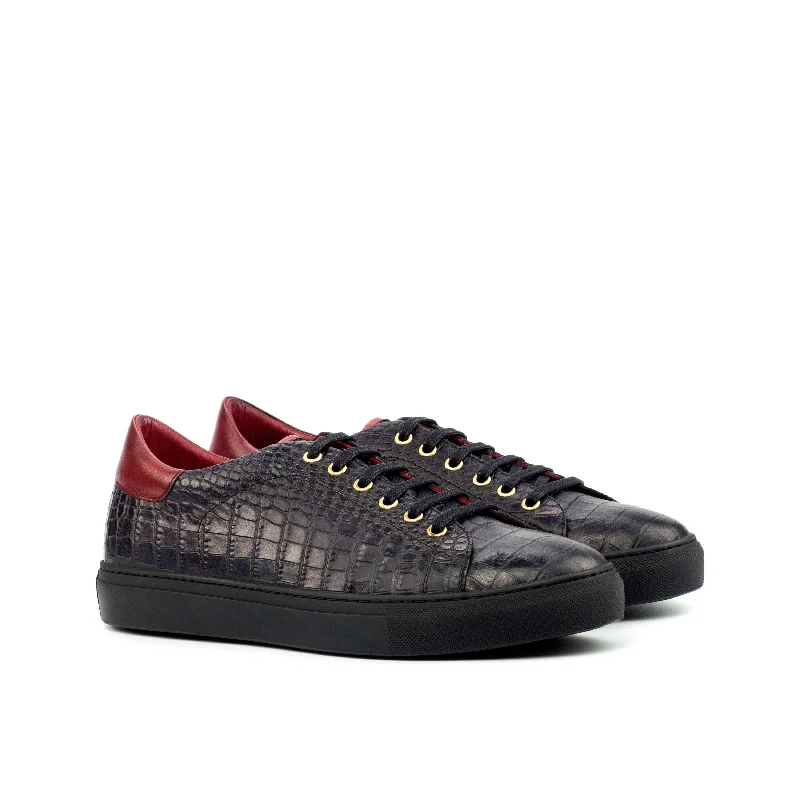 DapperFam Rivale in Black Men's Italian Croco Embossed Leather Trainer Glow - in - the - Dark Shoe Design DapperFam Rivale in Black Men's Italian Croco Embossed Leather Trainer Glow - in - the - Dark Shoe Design
