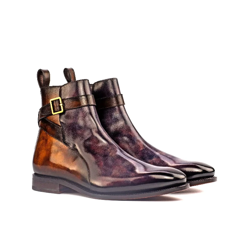 DapperFam Rohan in Aubergine / Tobacco Men's Hand-Painted Patina Jodhpur Boot Inflatable Shoe Look DapperFam Rohan in Aubergine / Tobacco Men's Hand-Painted Patina Jodhpur Boot Inflatable Shoe Look