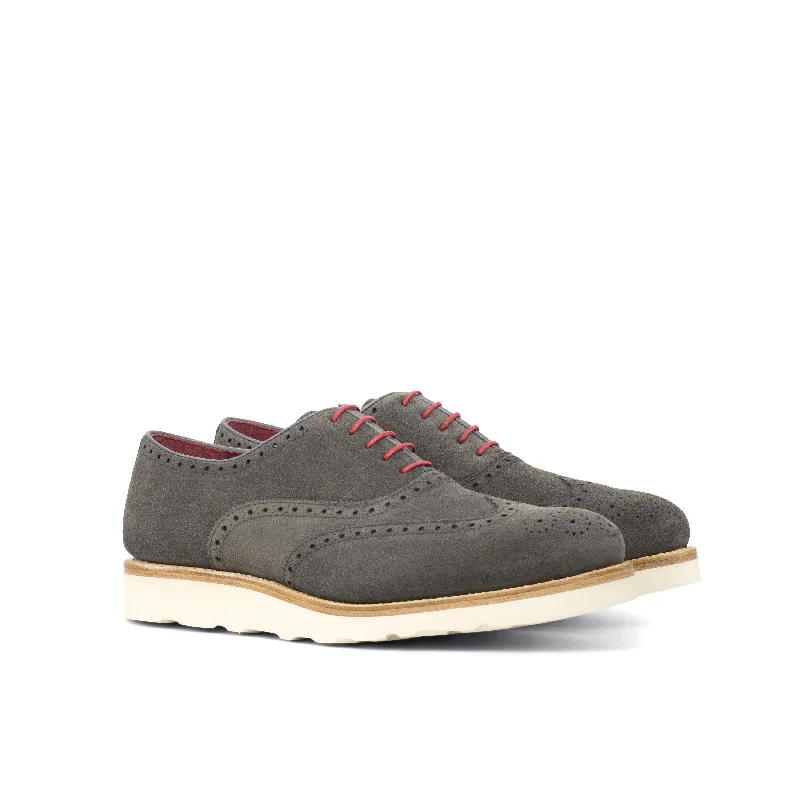 DapperFam Aeron in Grey Men's Lux Suede Full Brogue Comfortable Derby Style  