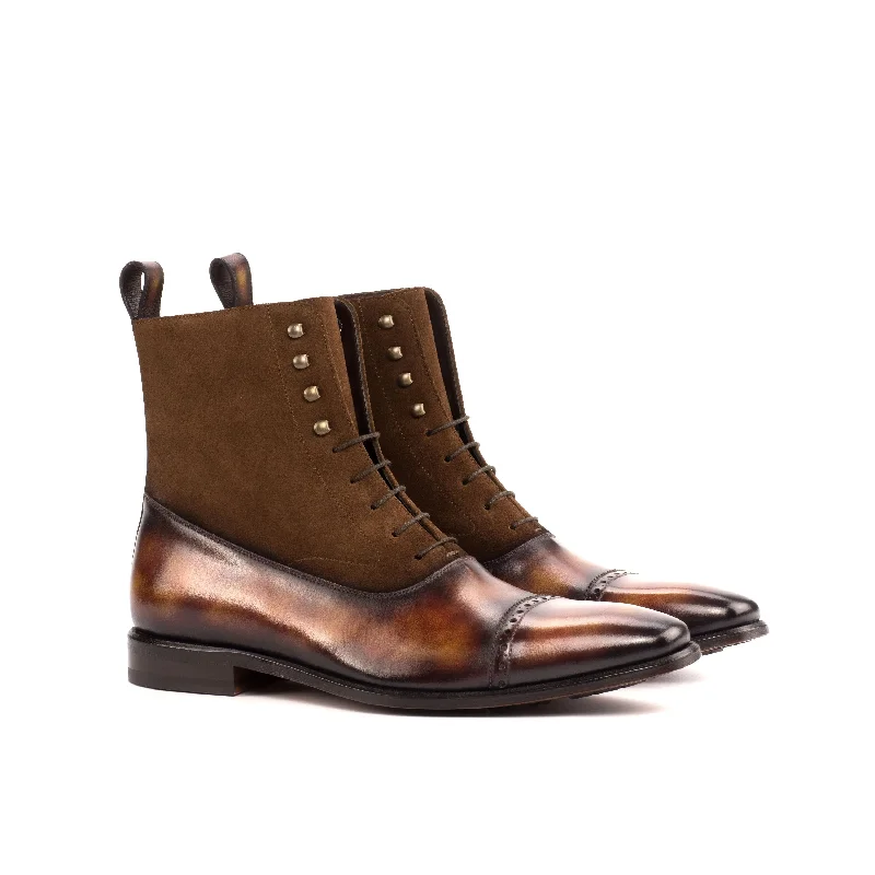 DapperFam Vittorio in Med Brown / Fire Men's Lux Suede & Hand-Painted Patina Balmoral Boot Buckle - DapperFam Vittorio in Med Brown / Fire Men's Lux Suede & Hand-Painted Patina Balmoral Boot Buckle -