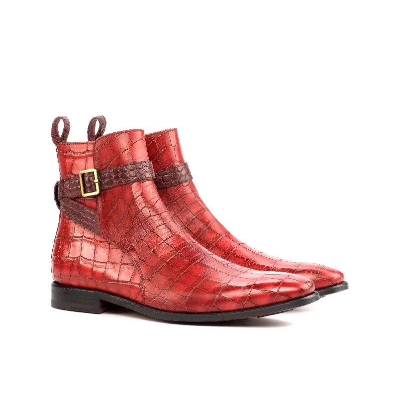 DapperFam Rohan in Red / Burgundy Men's Italian Croco Embossed Leather Jodhpur Boot Suede Desert Boot DapperFam Rohan in Red / Burgundy Men's Italian Croco Embossed Leather Jodhpur Boot Suede Desert Boot