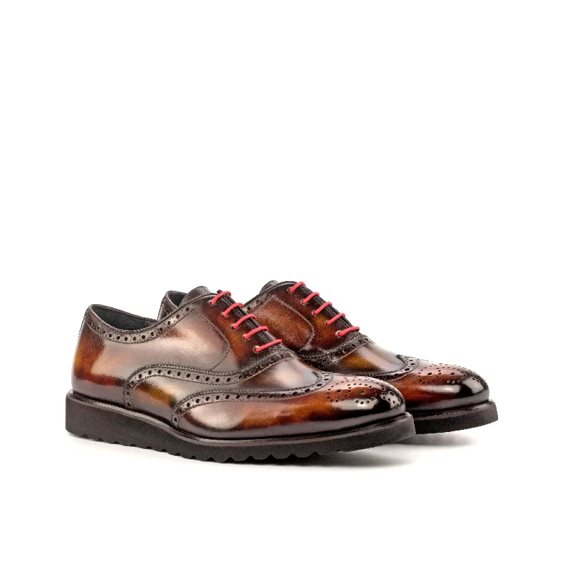 DapperFam Aeron in Brown / Fire / Tobacco Men's Hand-Painted Patina Full Brogue Metallic Trim Shoe Design DapperFam Aeron in Brown / Fire / Tobacco Men's Hand-Painted Patina Full Brogue Metallic Trim Shoe Design