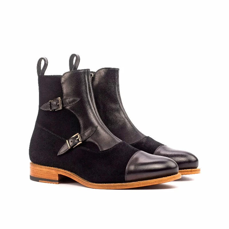 DapperFam Octavian in Black Men's Lux Suede & Italian Leather Buckle Boot Checkered Shoe Pattern Look DapperFam Octavian in Black Men's Lux Suede & Italian Leather Buckle Boot Checkered Shoe Pattern Look