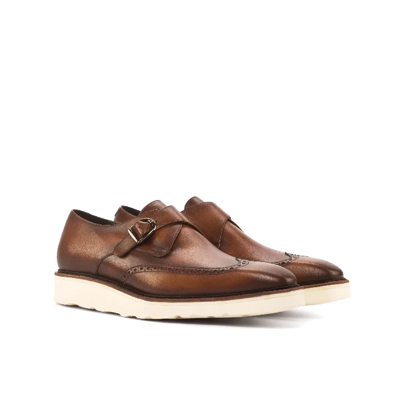 DapperFam Brenno in Med Brown Men's Italian Leather Single Monk British Gentleman Oxford Style  
