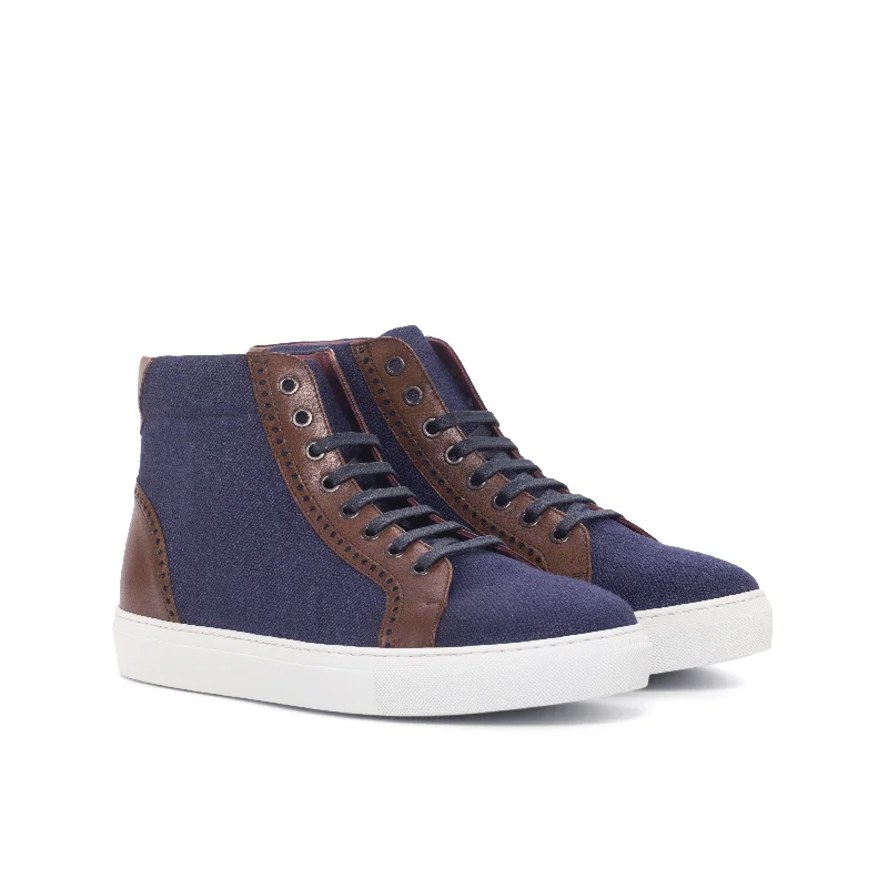 DapperFam Cadenza in Navy Men's Linen High Kicks Tassel Driving Shoe Look 