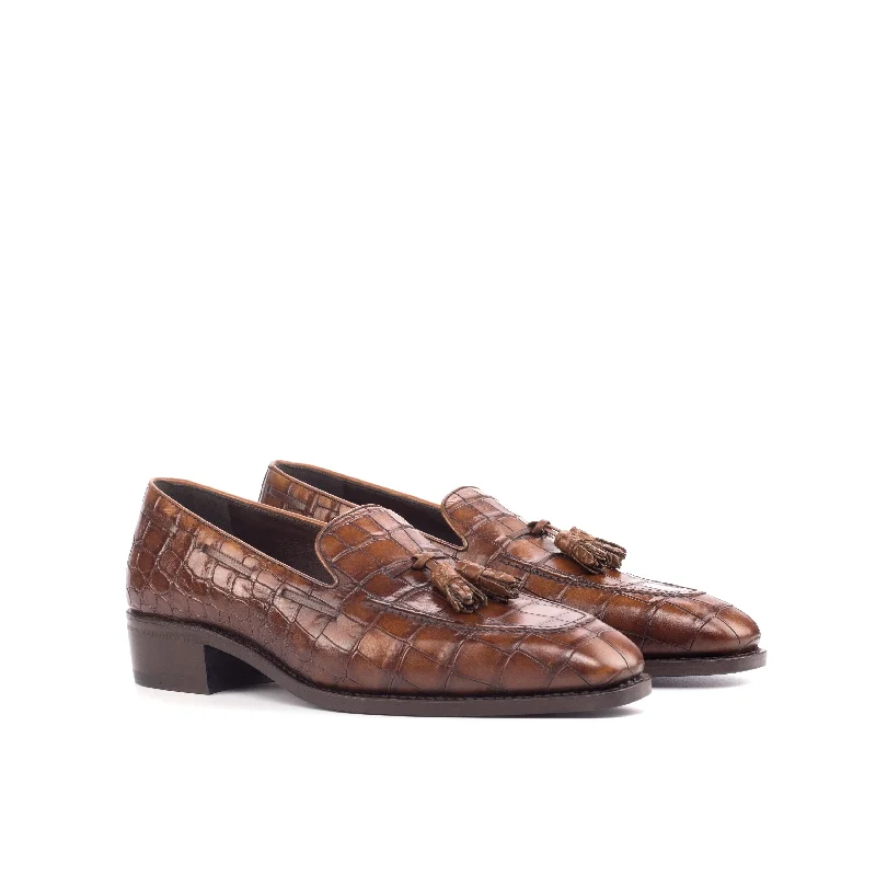 DapperFam Luciano in Dark Brown / Med Brown Men's Embossed Italian Leather Loafer Sustainable Shoe Design  