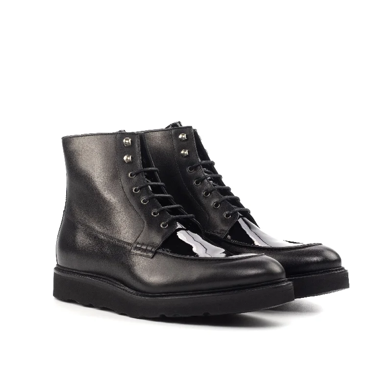DapperFam Ryker in Black Men's Italian Leather & Italian Patent Leather Moc Boot Rubber - Sole Plimsoll Look DapperFam Ryker in Black Men's Italian Leather & Italian Patent Leather Moc Boot Rubber - Sole Plimsoll Look